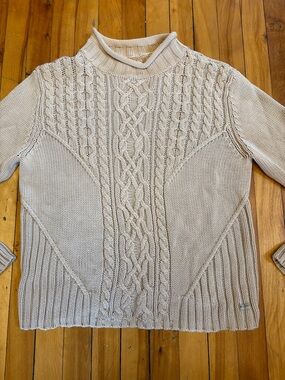 Cozy Cream Cable-Knit Crewneck Sweater - 100% Cotton - Size Large